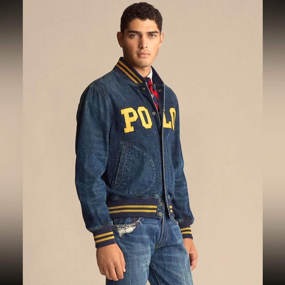 🔥Like New, Polo Ralph Lauren Men's Varsity Denim Jacket Navy Blue size XXL🔥